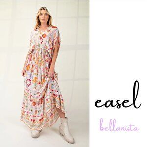 2216 EASEL Stone Dolman Sleeve Printed Maxi Dress